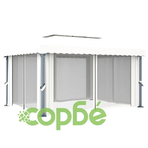 Шатра със завеси и LED светещи стрингове, 4х3 м, кремавобяла ➤ топ цена ➤ sorbe.bg