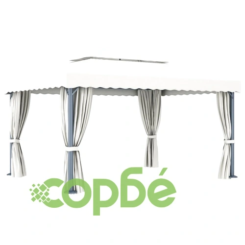 Шатра със завеси и LED светещи стрингове, 4х3 м, кремавобяла ➤ топ цена ➤ sorbe.bg