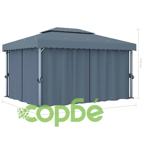 Шатра със завеси и LED светещи стрингове, 4х3 м, антрацит ➤ топ цена ➤ sorbe.bg