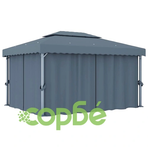 Шатра със завеси и LED светещи стрингове, 4х3 м, антрацит ➤ топ цена ➤ sorbe.bg