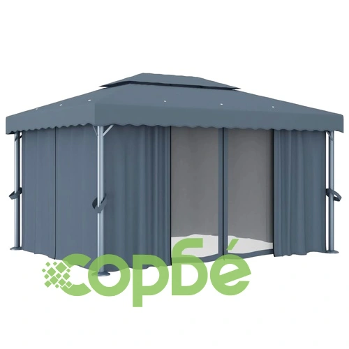 Шатра със завеси и LED светещи стрингове, 4х3 м, антрацит ➤ топ цена ➤ sorbe.bg