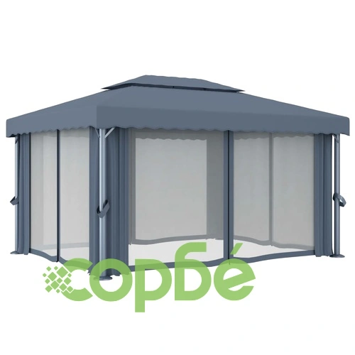 Шатра със завеси и LED светещи стрингове, 4х3 м, антрацит ➤ топ цена ➤ sorbe.bg