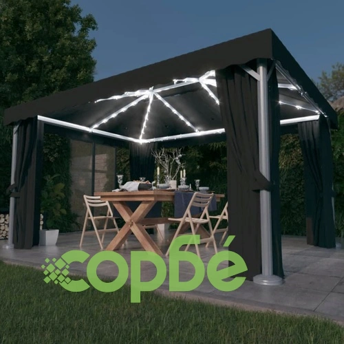 Шатра със завеси и LED светещи стрингове, 4х3 м, антрацит ➤ топ цена ➤ sorbe.bg