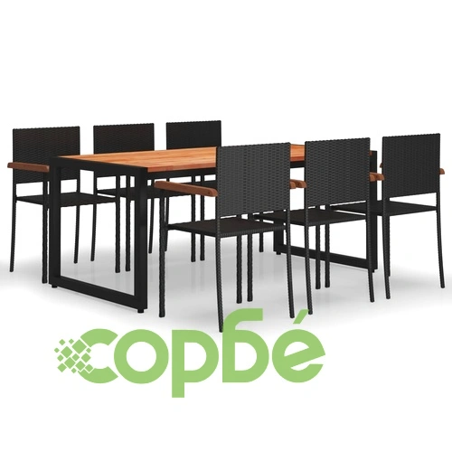 Градински трапезен комплект, 7 части, черен ➤ топ цена ➤ sorbe.bg