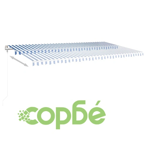 Ръчно прибиращ се сенник с LED, 6x3 м, синьо и бяло ➤ топ цена ➤ sorbe.bg