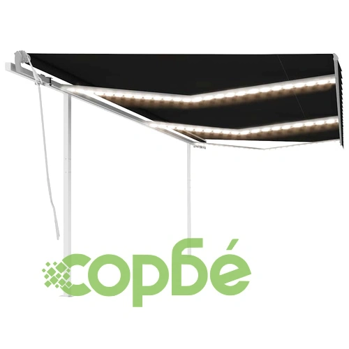 Ръчно прибиращ се сенник с LED, 6x3 м, антрацит ➤ топ цена ➤ sorbe.bg