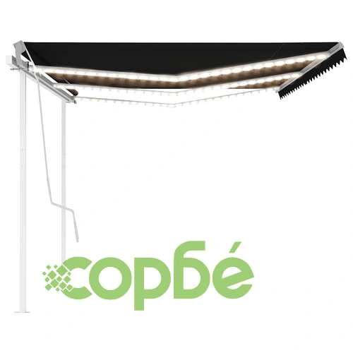 Ръчно прибиращ се сенник с LED, 6x3 м, антрацит ➤ топ цена ➤ sorbe.bg