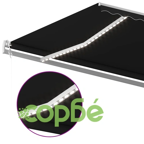 Ръчно прибиращ се сенник с LED, 6x3 м, антрацит ➤ топ цена ➤ sorbe.bg