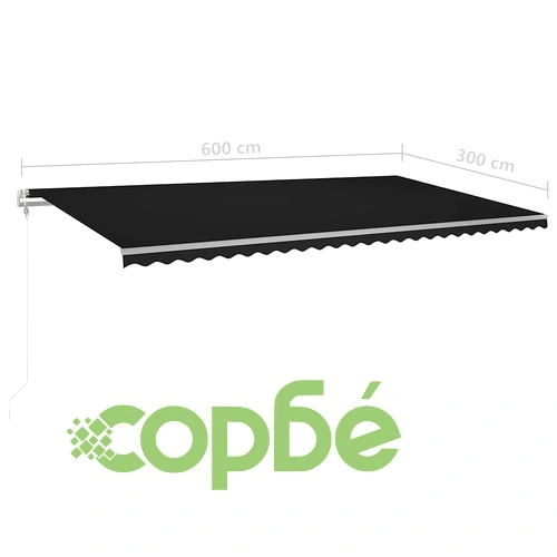 Ръчно прибиращ се сенник с LED, 6x3 м, антрацит ➤ топ цена ➤ sorbe.bg