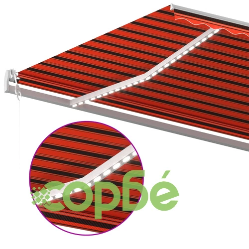 Ръчно прибираща се тента с LED, 6x3 м, оранжево и кафяво ➤ топ цена ➤ sorbe.bg