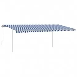 Автоматично прибиращ се сенник с прътове, 6x3 м, синьо/бяло