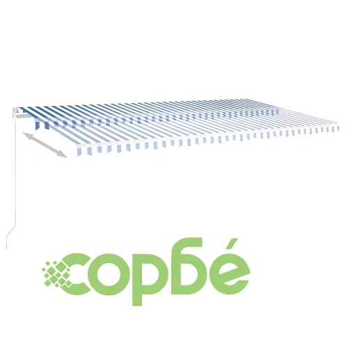 Автоматична тента с LED и сензор за вятър, 6x3 м, синьо и бяло ➤ топ цена ➤ sorbe.bg