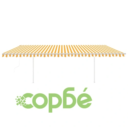 Автоматична тента с LED и сензор за вятър, 6x3 м, жълто и бяло ➤ топ цена ➤ sorbe.bg