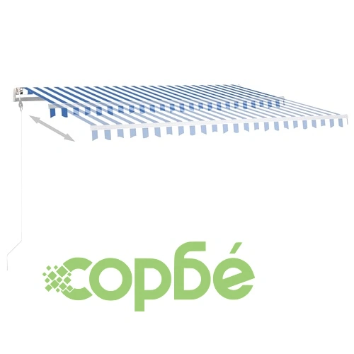 Ръчно прибиращ се сенник с LED, 4x3,5 м, синьо и бяло ➤ топ цена ➤ sorbe.bg