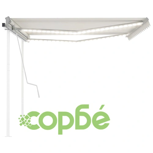 Ръчно прибиращ се сенник с LED, 4x3,5 м, кремав ➤ топ цена ➤ sorbe.bg