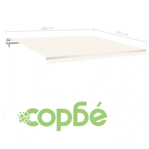 Ръчно прибиращ се сенник с LED, 4x3,5 м, кремав ➤ топ цена ➤ sorbe.bg