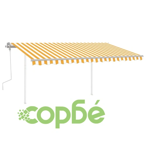 Ръчно прибиращ се сенник с LED, 4x3,5 м, жълто и бяло ➤ топ цена ➤ sorbe.bg