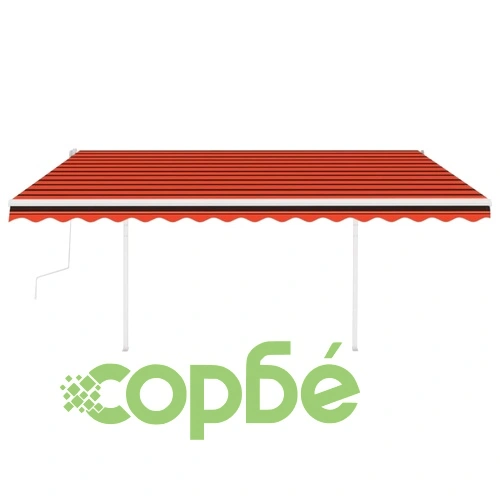 Ръчно прибираща се тента с LED, 4,5x3,5 м, оранжево и кафяво ➤ топ цена ➤ sorbe.bg