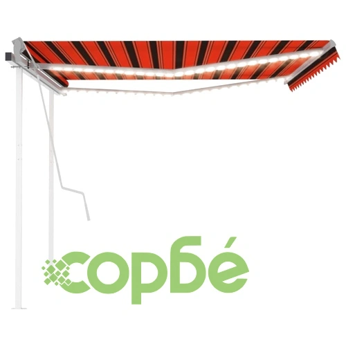 Ръчно прибираща се тента с LED, 4,5x3,5 м, оранжево и кафяво ➤ топ цена ➤ sorbe.bg