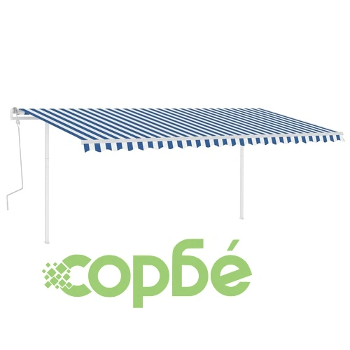 Ръчно прибиращ се сенник с LED, 5x3,5 м, синьо и бяло ➤ топ цена ➤ sorbe.bg