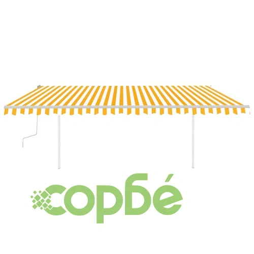 Ръчно прибиращ се сенник с LED, 5x3,5 м, жълто и бяло ➤ топ цена ➤ sorbe.bg