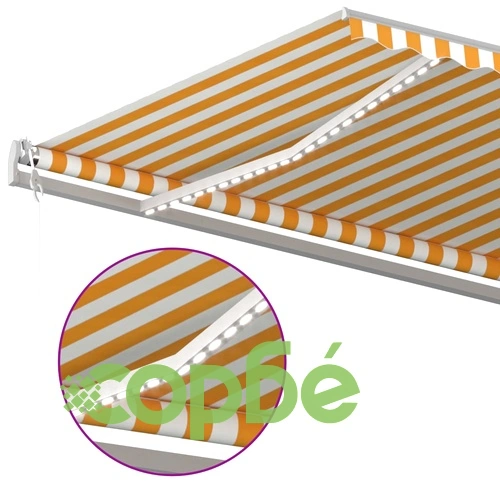 Ръчно прибиращ се сенник с LED, 5x3,5 м, жълто и бяло ➤ топ цена ➤ sorbe.bg