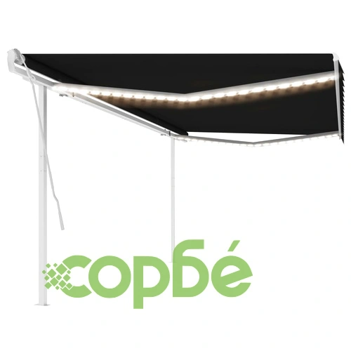 Ръчно прибиращ се сенник с LED, 5x3,5 м, антрацит ➤ топ цена ➤ sorbe.bg