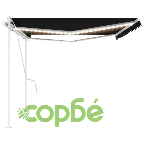 Ръчно прибиращ се сенник с LED, 5x3,5 м, антрацит ➤ топ цена ➤ sorbe.bg