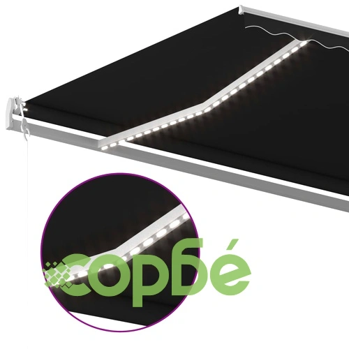 Ръчно прибиращ се сенник с LED, 5x3,5 м, антрацит ➤ топ цена ➤ sorbe.bg