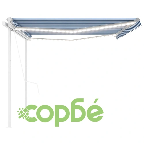 Автоматична тента с LED и сензор за вятър 5x3,5 м синьо и бяло ➤ топ цена ➤ sorbe.bg