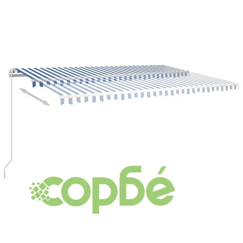 Автоматична тента с LED и сензор за вятър 5x3,5 м синьо и бяло ➤ топ цена ➤ sorbe.bg