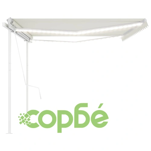 Автоматична тента с LED и сензор за вятър, 5x3,5 м, кремава ➤ топ цена ➤ sorbe.bg