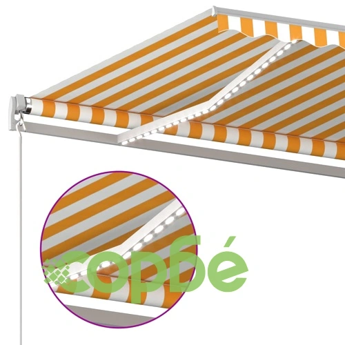 Автоматична тента с LED и сензор за вятър 5x3,5 м жълто и бяло ➤ топ цена ➤ sorbe.bg