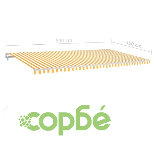Ръчно прибиращ се сенник с LED, 6x3,5 м, жълто и бяло ➤ топ цена ➤ sorbe.bg