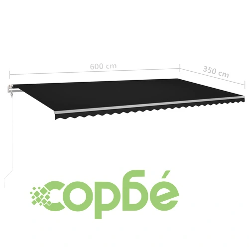Ръчно прибиращ се сенник с LED, 6x3,5 м, антрацит ➤ топ цена ➤ sorbe.bg