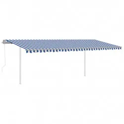 Автоматично прибиращ се сенник с прътове, 6x3,5 м, синьо и бяло