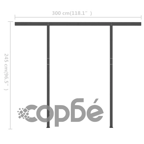 Ръчно прибираща се тента с LED, 3x2,5 м, кремава ➤ топ цена ➤ sorbe.bg