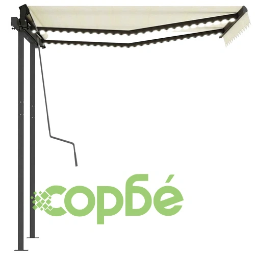 Ръчно прибираща се тента с LED, 3x2,5 м, кремава ➤ топ цена ➤ sorbe.bg