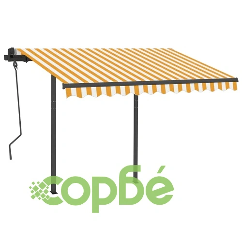 Ръчно прибиращ се сенник с LED, 3x2,5 м, жълто и бяло ➤ топ цена ➤ sorbe.bg