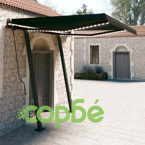 Ръчно прибиращ се сенник с LED, 3x2,5 м, антрацит ➤ топ цена ➤ sorbe.bg