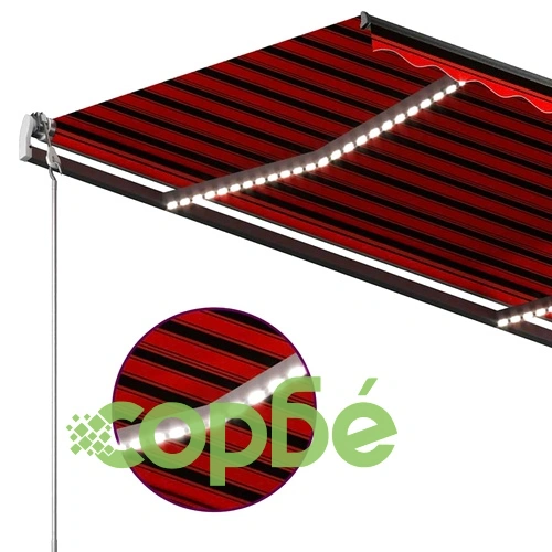 Ръчно прибираща се тента с LED, 3x2,5 м, оранжево и кафяво ➤ топ цена ➤ sorbe.bg