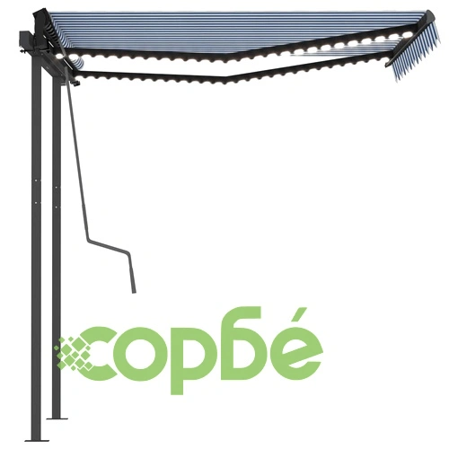 Автоматична тента с LED и сензор за вятър 3x2,5 м синьо и бяло ➤ топ цена ➤ sorbe.bg