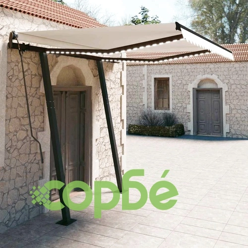 Автоматична тента с LED и сензор за вятър, 3x2,5 м, кремава ➤ топ цена ➤ sorbe.bg