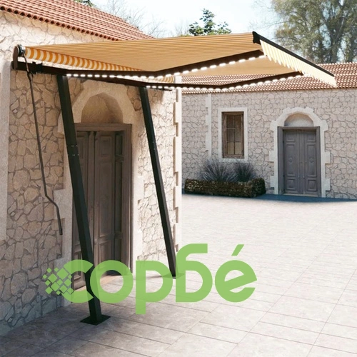 Автоматична тента с LED и сензор за вятър 3x2,5 м жълто и бяло ➤ топ цена ➤ sorbe.bg