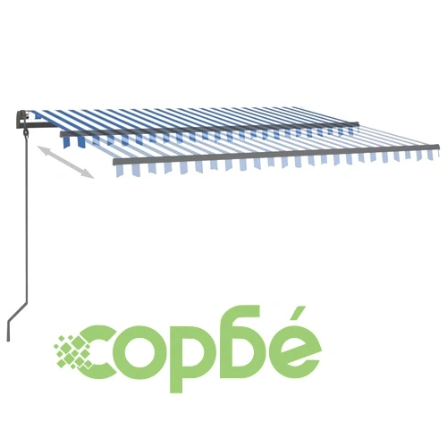 Ръчно прибиращ се сенник с LED, 4x3 м, синьо и бяло ➤ топ цена ➤ sorbe.bg