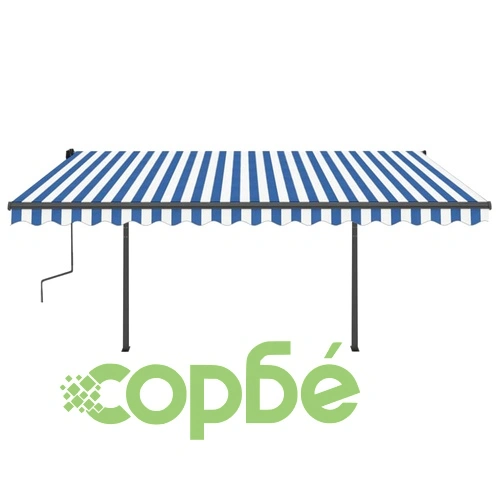 Ръчно прибиращ се сенник с LED, 4x3 м, синьо и бяло ➤ топ цена ➤ sorbe.bg