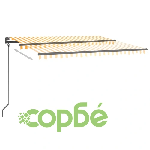 Ръчно прибиращ се сенник с LED, 4x3 м, жълто и бяло ➤ топ цена ➤ sorbe.bg