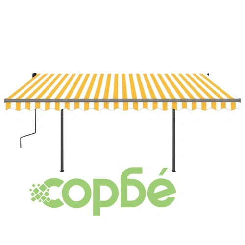 Ръчно прибиращ се сенник с LED, 4x3 м, жълто и бяло ➤ топ цена ➤ sorbe.bg