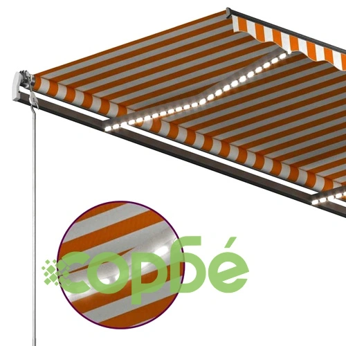 Ръчно прибиращ се сенник с LED, 4x3 м, жълто и бяло ➤ топ цена ➤ sorbe.bg
