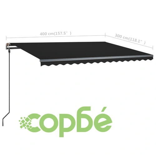 Ръчно прибиращ се сенник с LED, 4x3 м, антрацит ➤ топ цена ➤ sorbe.bg